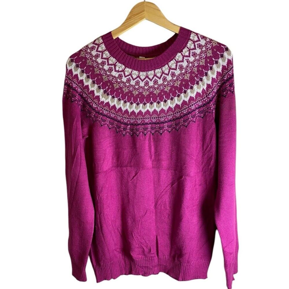 Women's Croft & Barrow Women’s Pink Fairisle Crewneck Sweater Size Large
